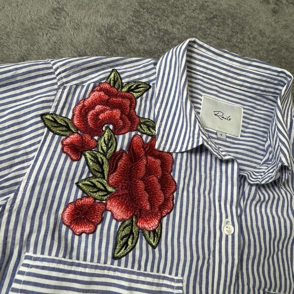 Rails Womens Floral Shirt Button Up Top Frances Banker Stripe Embroidered Small - Picture 2 of 10
